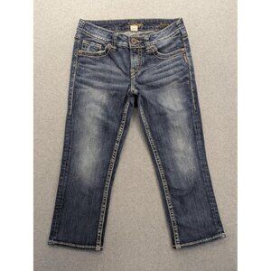 Silver Jeans Jeans Womens 27 Blue Aiko Capri Distressed Stretch Embroidered